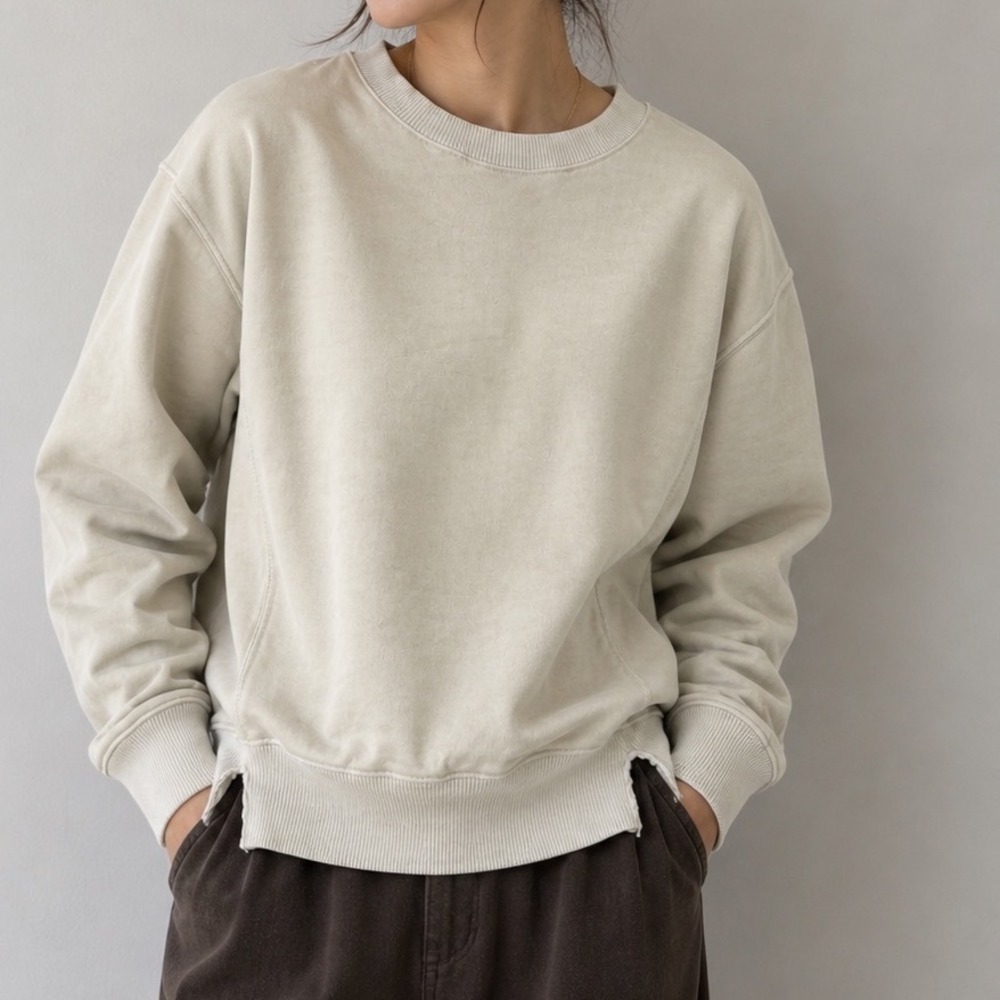 Aerie Oversized Washed Cream yellow Crewneck Sweatshirt Distressed Hem XXS s1
